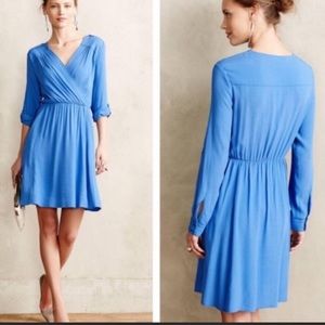 Anthro Maeve Lene Wrap Dress Roll Tab Sleeve Med